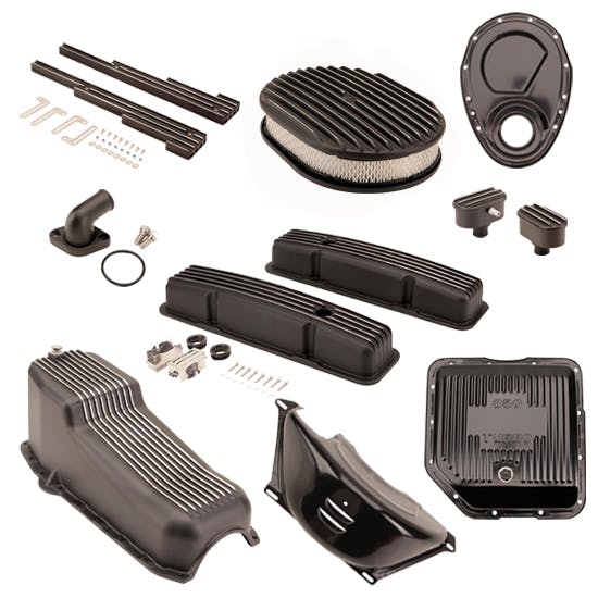 Speedway Motors SBC/TH350 Black Dress-Up Kit, Oval A/C, Short V/C
