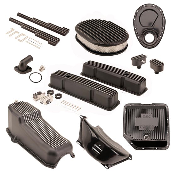 Speedway Motors SBC/TH350 Black Dress-Up Kit, Oval A/C, Tall V/C