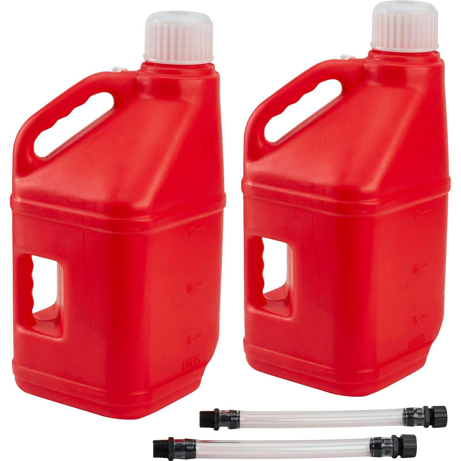 Utility Jugs w/Filler Hose, Red, 5 Gallon, Pair