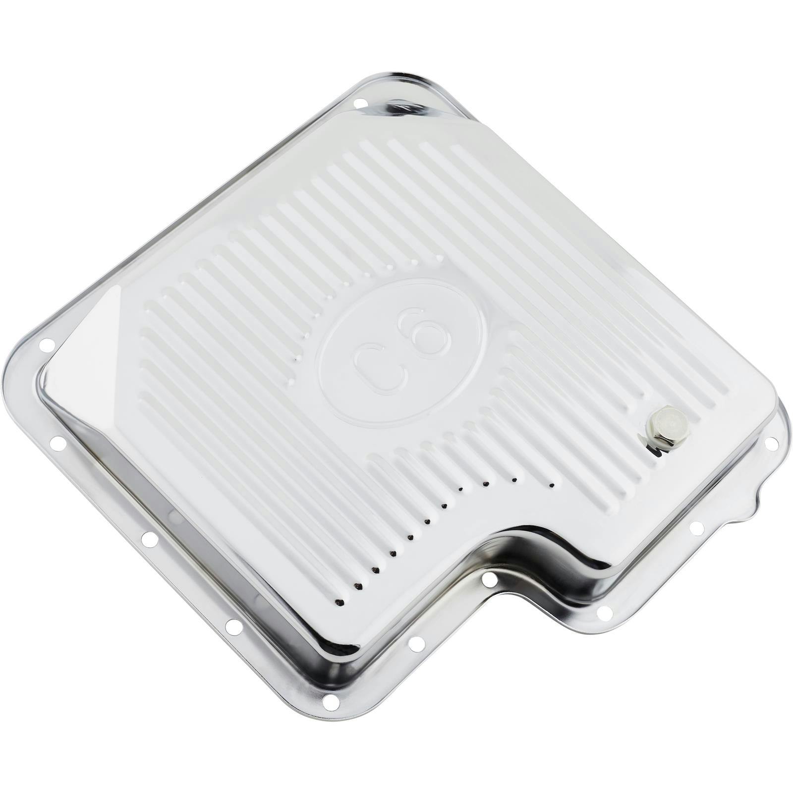 Ford C6 Steel Transmission Pan, Stock Capacity, Ribbed, Chrome