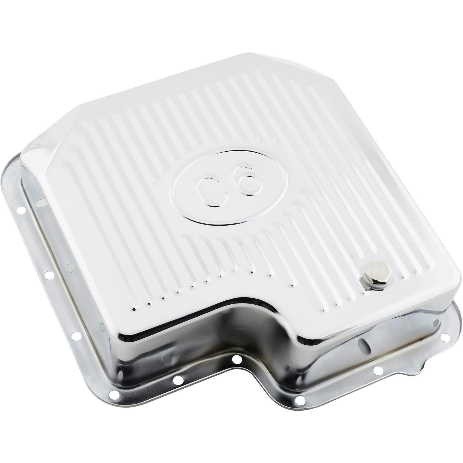 Ford C6 Steel Transmission Pan, Extra Capacity, Ribbed, Chrome