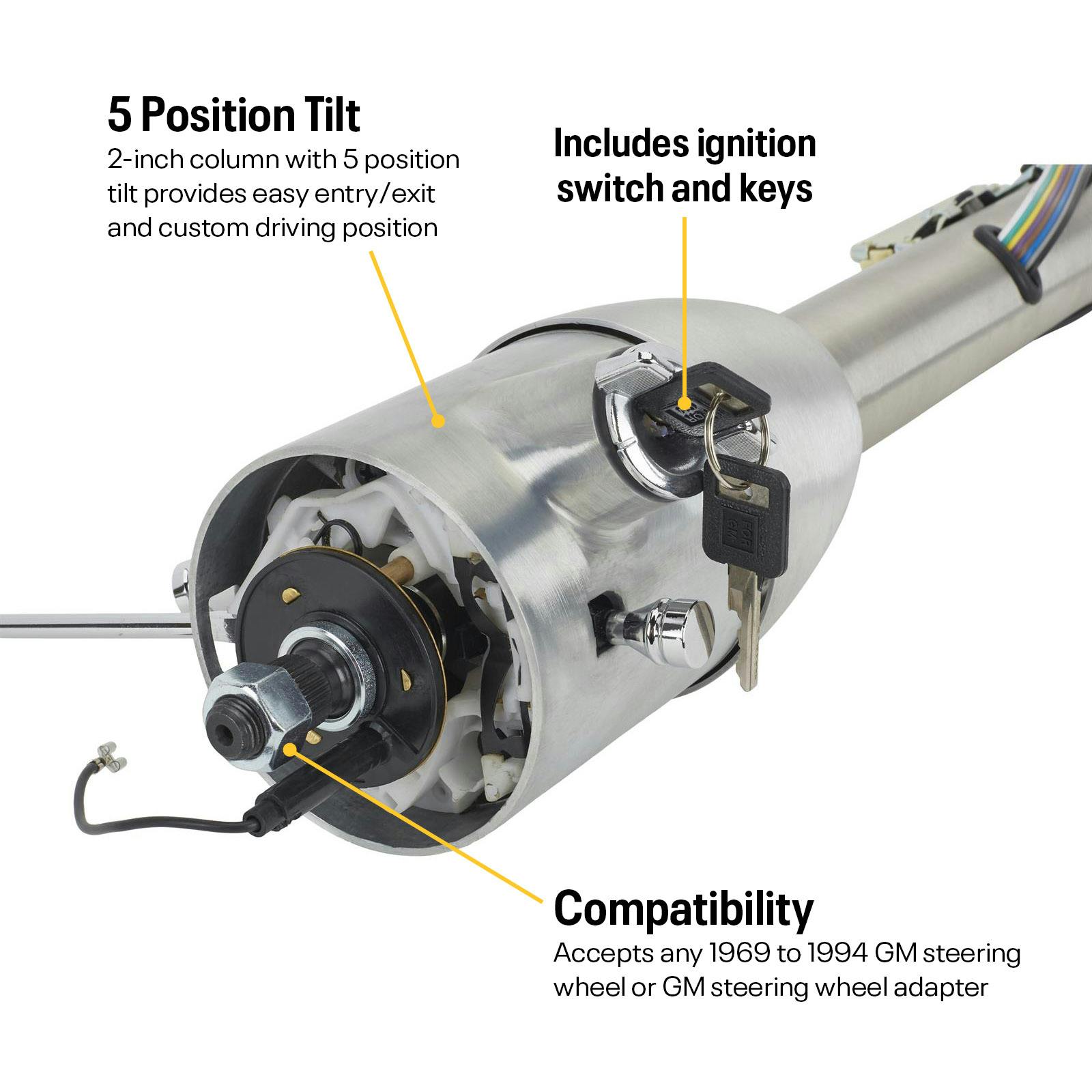 Universal Keyed Tilt Steering Column, 30 In, Floor Shift, Raw