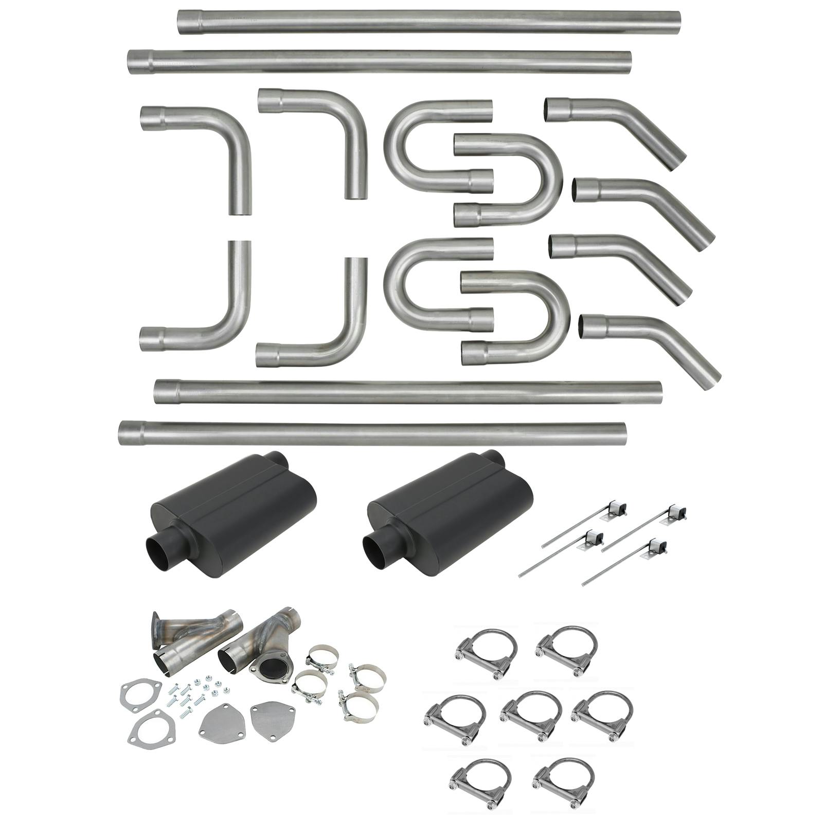 3 Inch Deluxe Dual Exhaust System Kit with Cutouts and Mufflers
