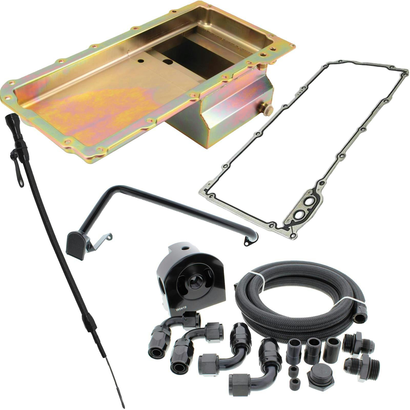 LS Engine Swap Conversion Low Profile Oil Pan Kit, Zinc, 10 AN