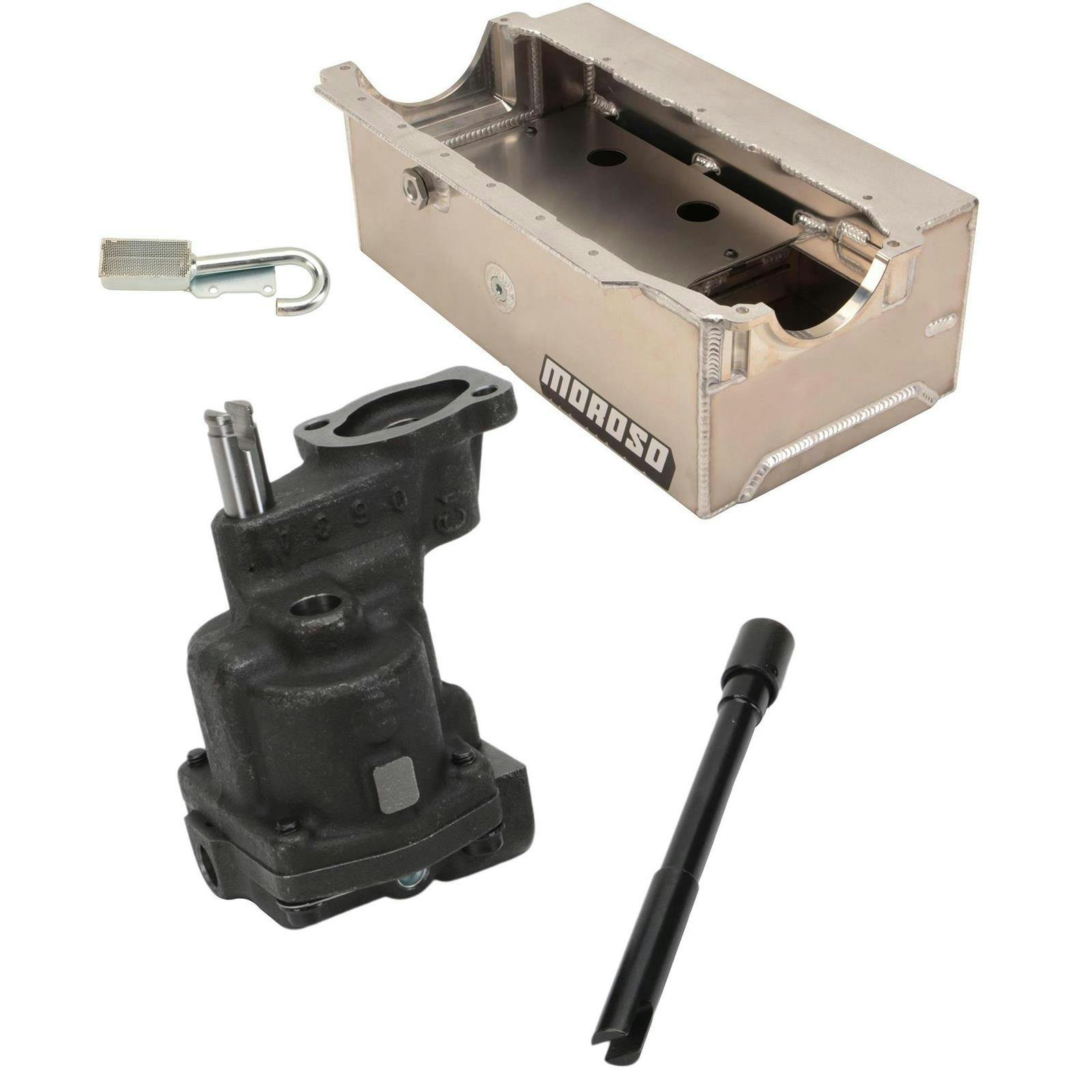 Moroso Small Block Chevy Box Oil Pan, Pickup and 5/8 Shark Pump