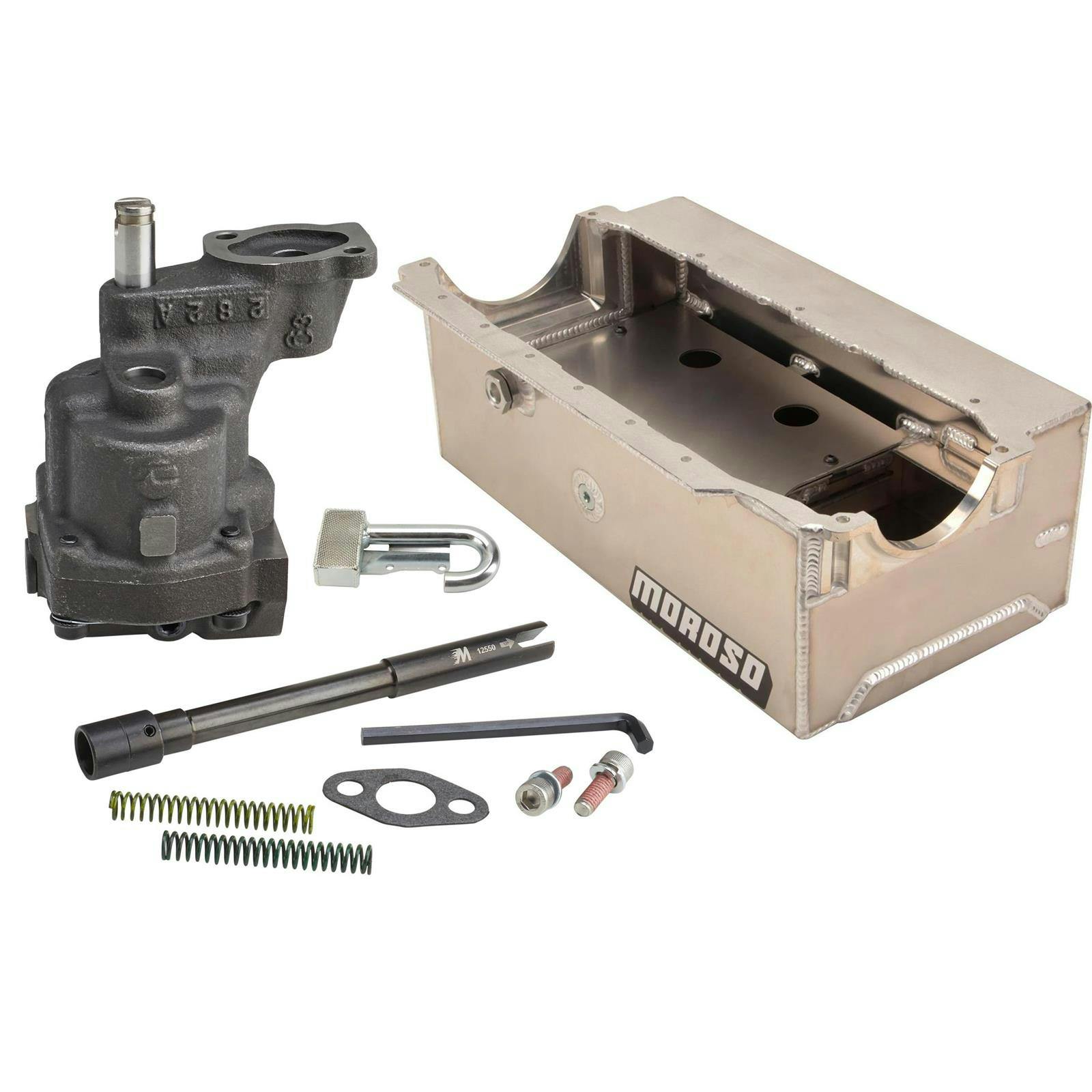 Moroso Small Block Chevy Box Oil Pan, Pickup and 3/4 Shark Pump