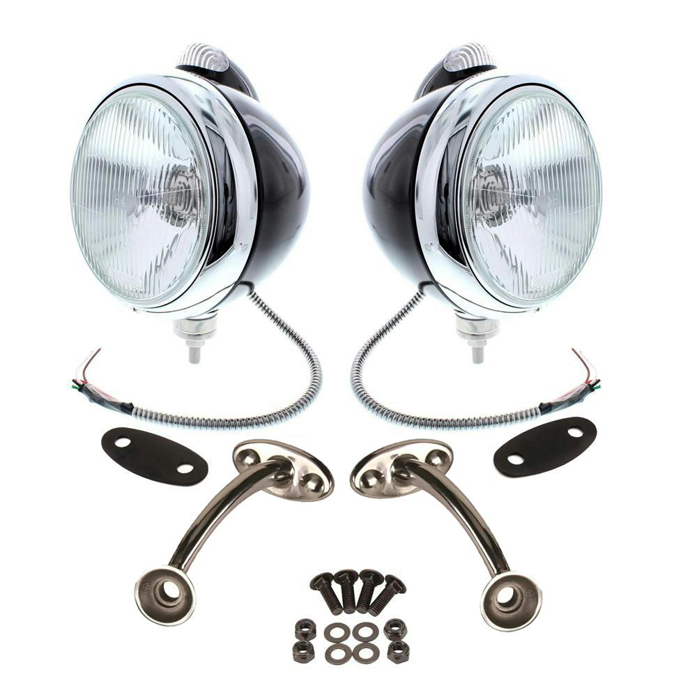 Guide 682-C Style 12-Volt Headlights w/ Mounting Brackets, Black