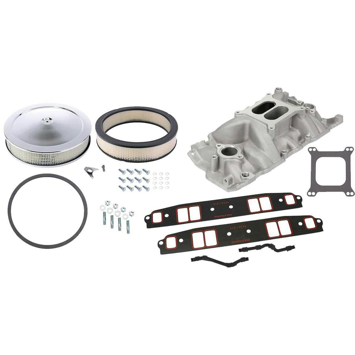 1957-86 SBC Intake Manifold Kit w/ Gaskets & Air Cleaner, Plain