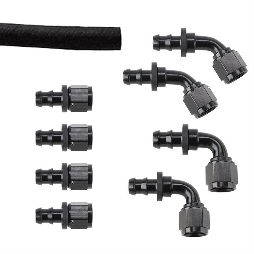 Black Socketless Push-On Hose End Fitting/Fuel Line Kit, -8AN
