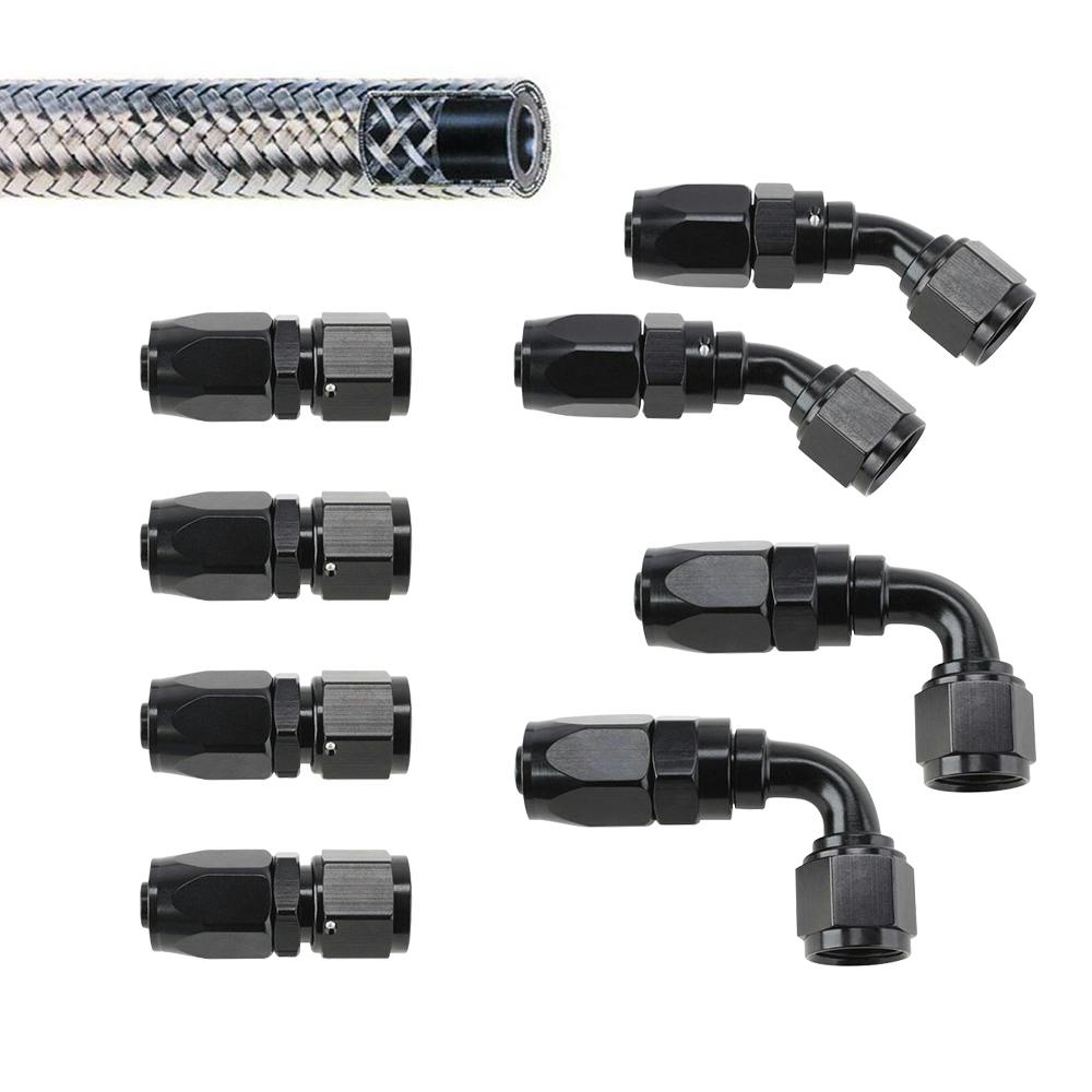 Black Full Flow Swivel Hose End Fitting/Fuel Line Kit, -6AN