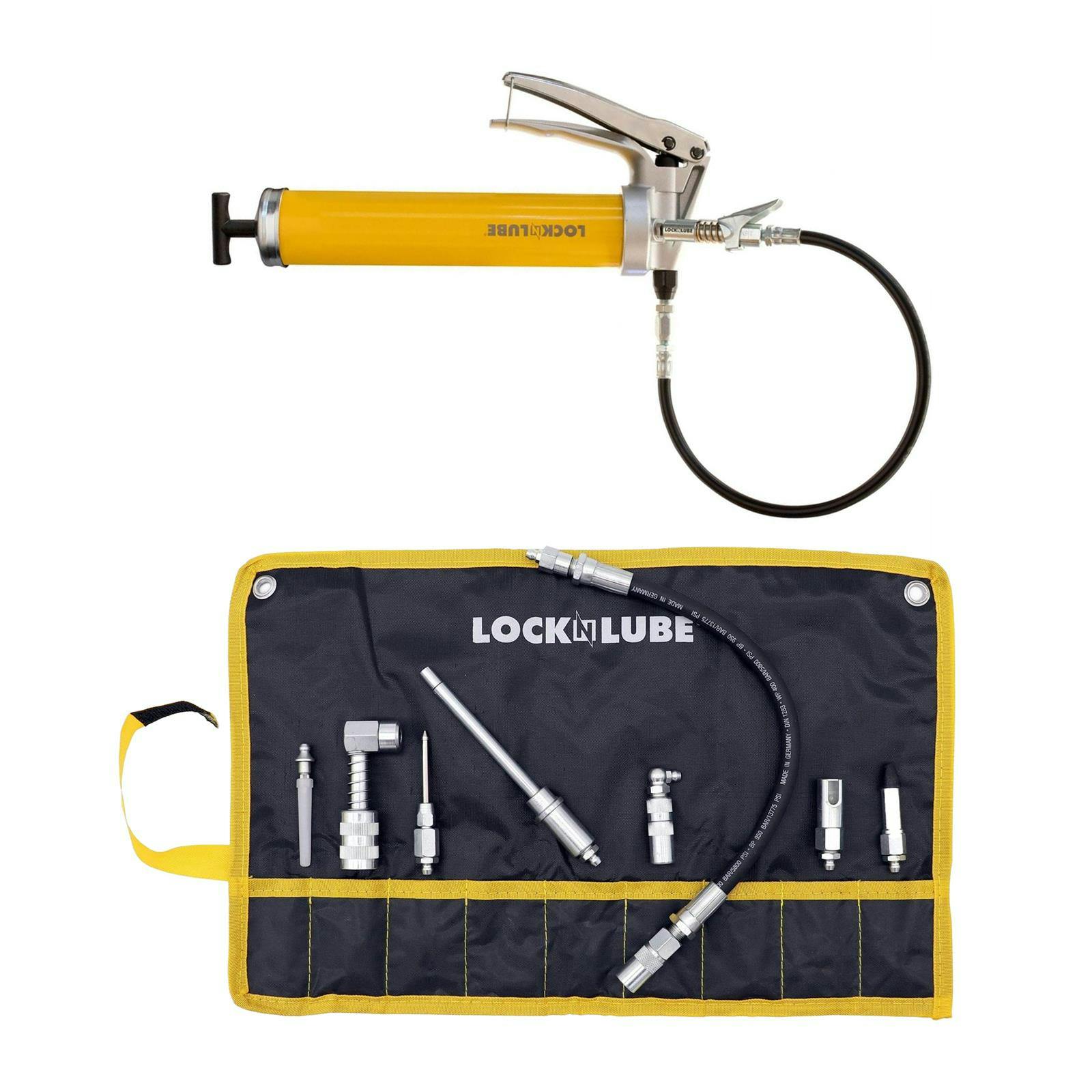 LockNLube Pistol Grip Pro Grease Gun, Quick Connect Accessory Kit