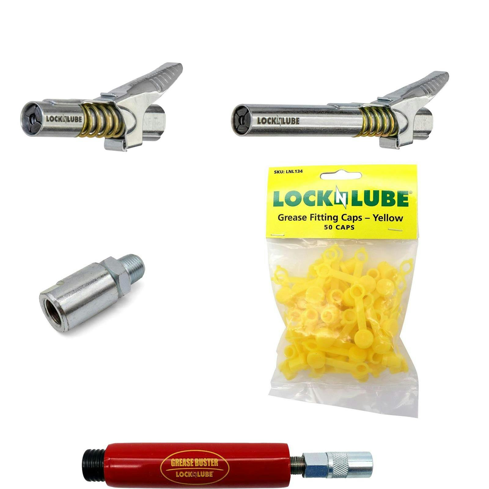 LockNLube Attachment Kit, Grease Buster, 2 Couplers, Swivel, Caps