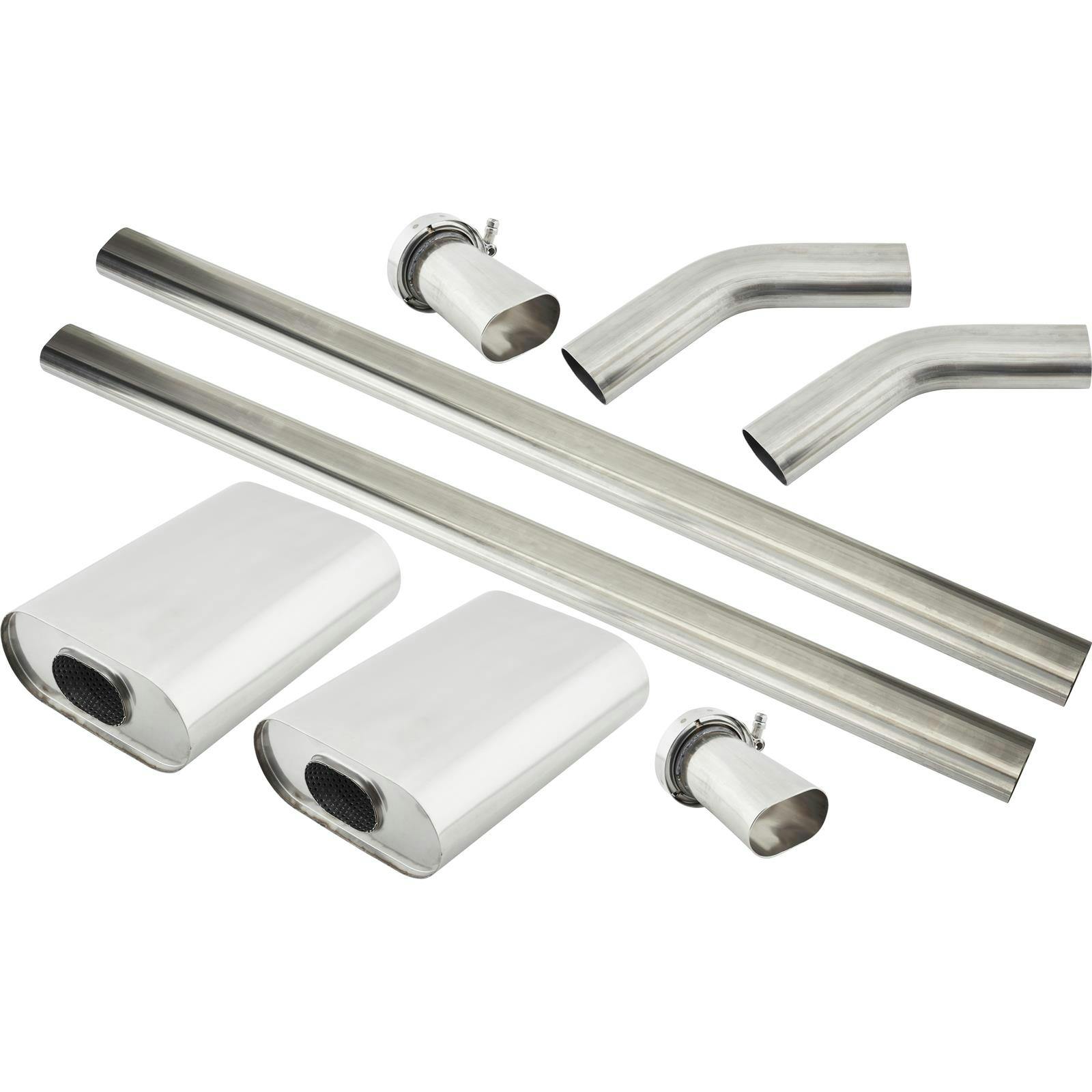 Exhaust Kit, 2 Perforated Tube Mufflers, Oval Tube, 3 Inch