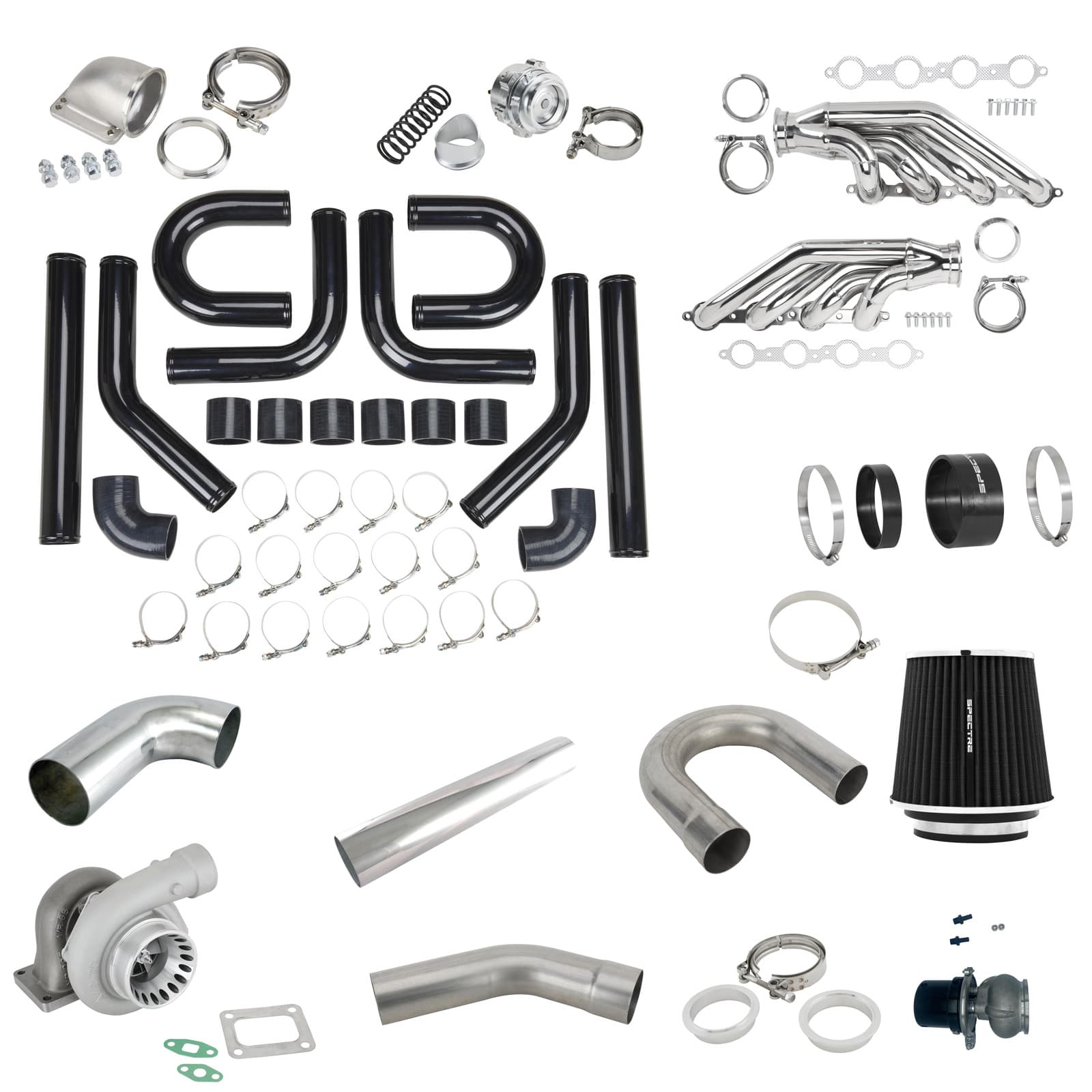 LS 304 Polished Stainless Forward-Facing Twin Turbo Kit