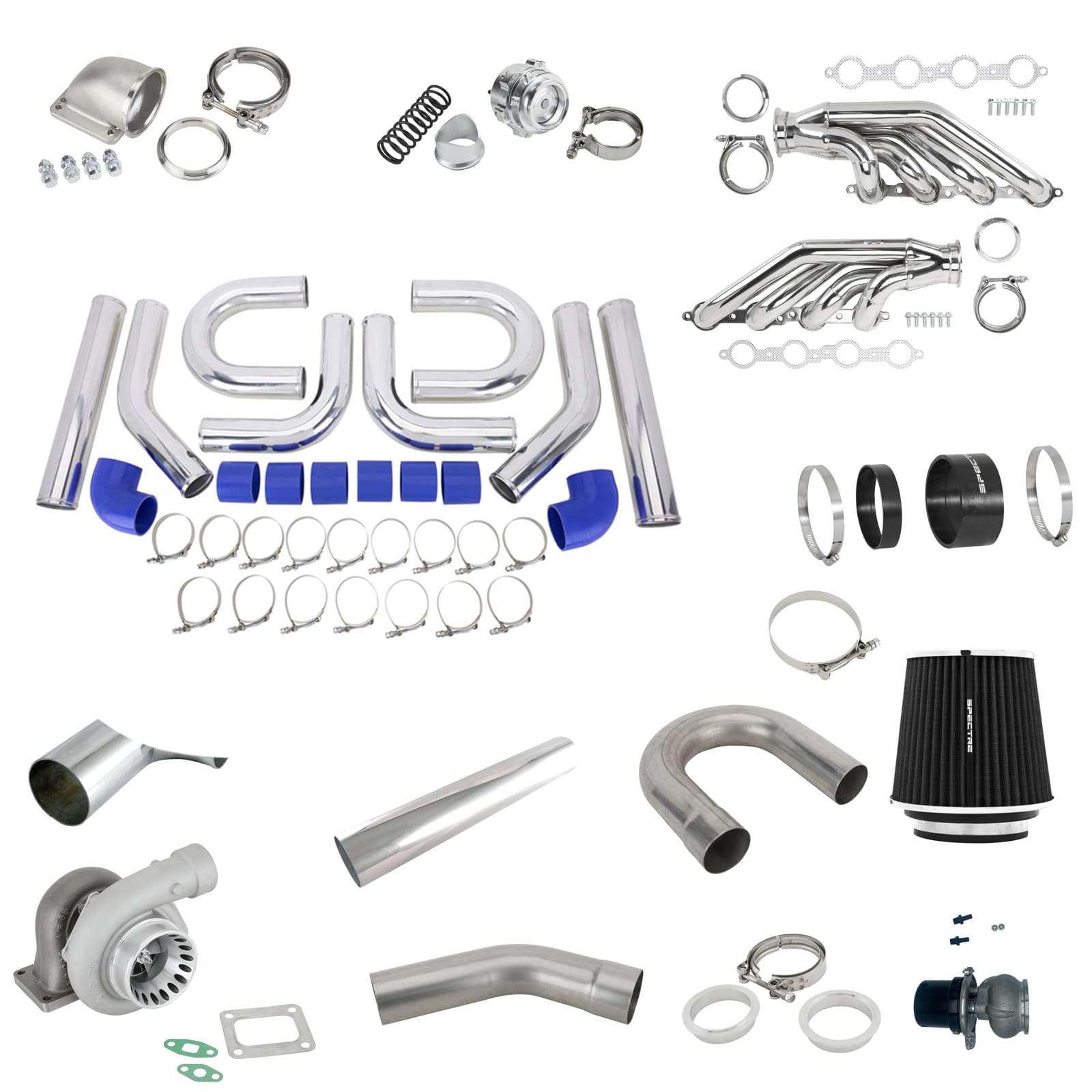 LS 304 Polished Stainless Forward-Facing Twin Turbo Kit