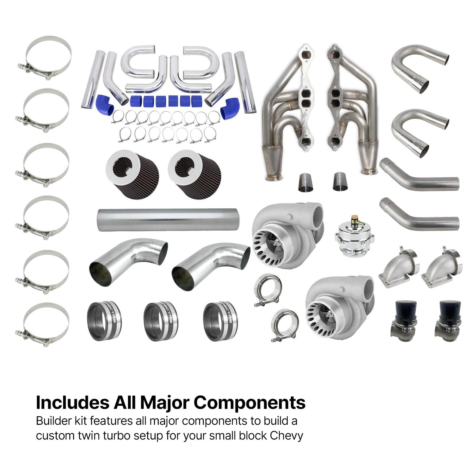 SBC Twin-Turbo Kit, W/ 66mm T4 Turbos, Headers, Hot/Cold Pipes
