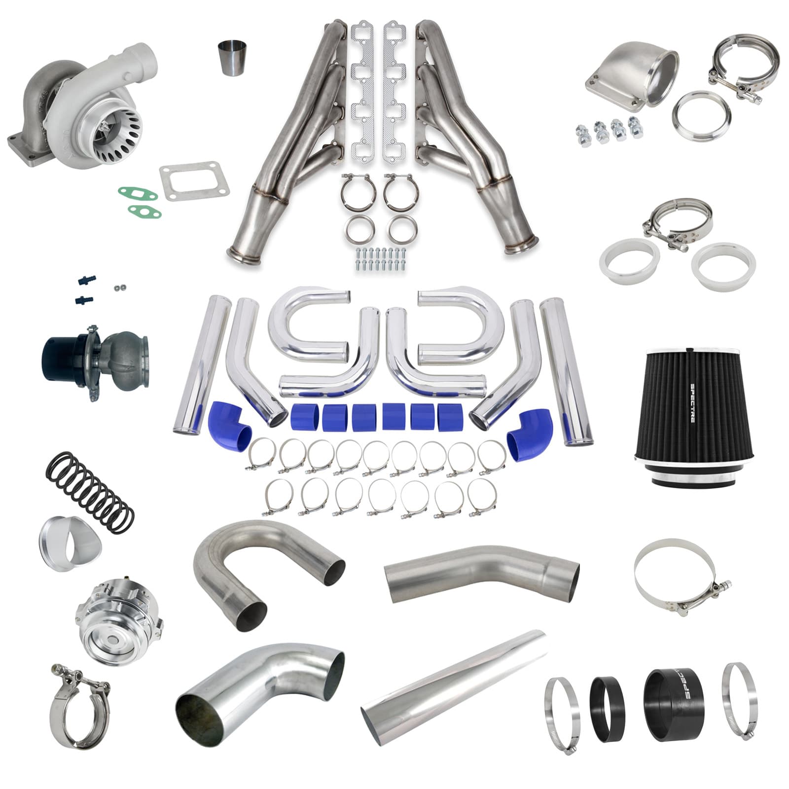 Small Block Ford T4 66mm Twin Turbo 3 Inch Stainless V-band Kit