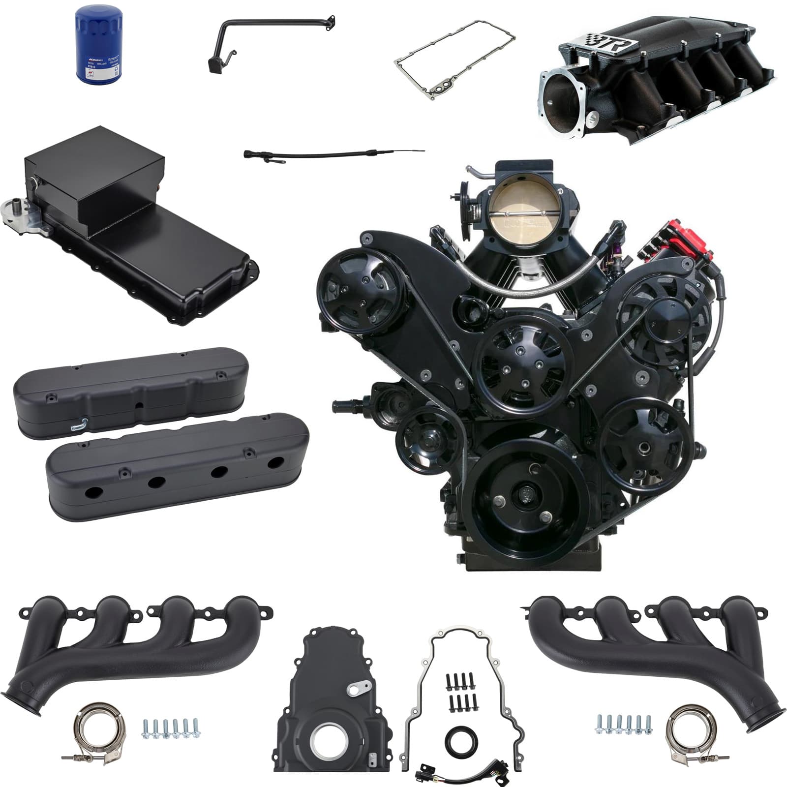 Complete LS Swap Dress-Up and Oiling Kit With V-Band Manifolds