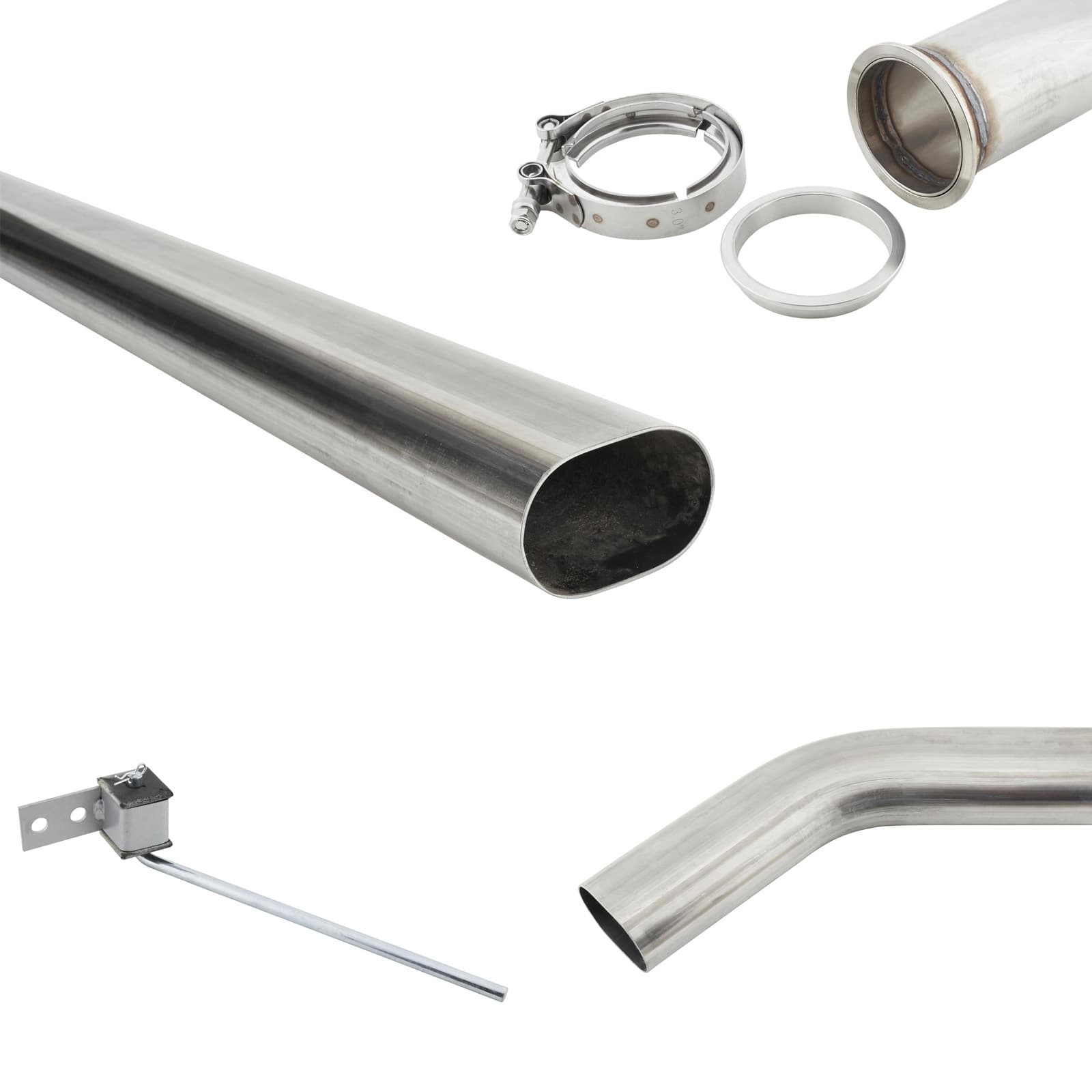 Stainless Oval Side Exit Exhaust Kit, 3" V-Band