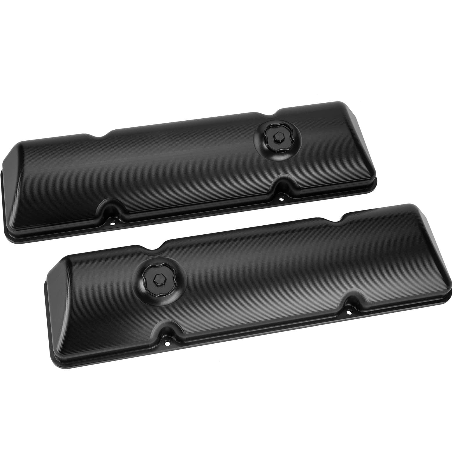 Billet Aluminum SBC Valve Covers, Black Anodized, AN12 Fill Ports