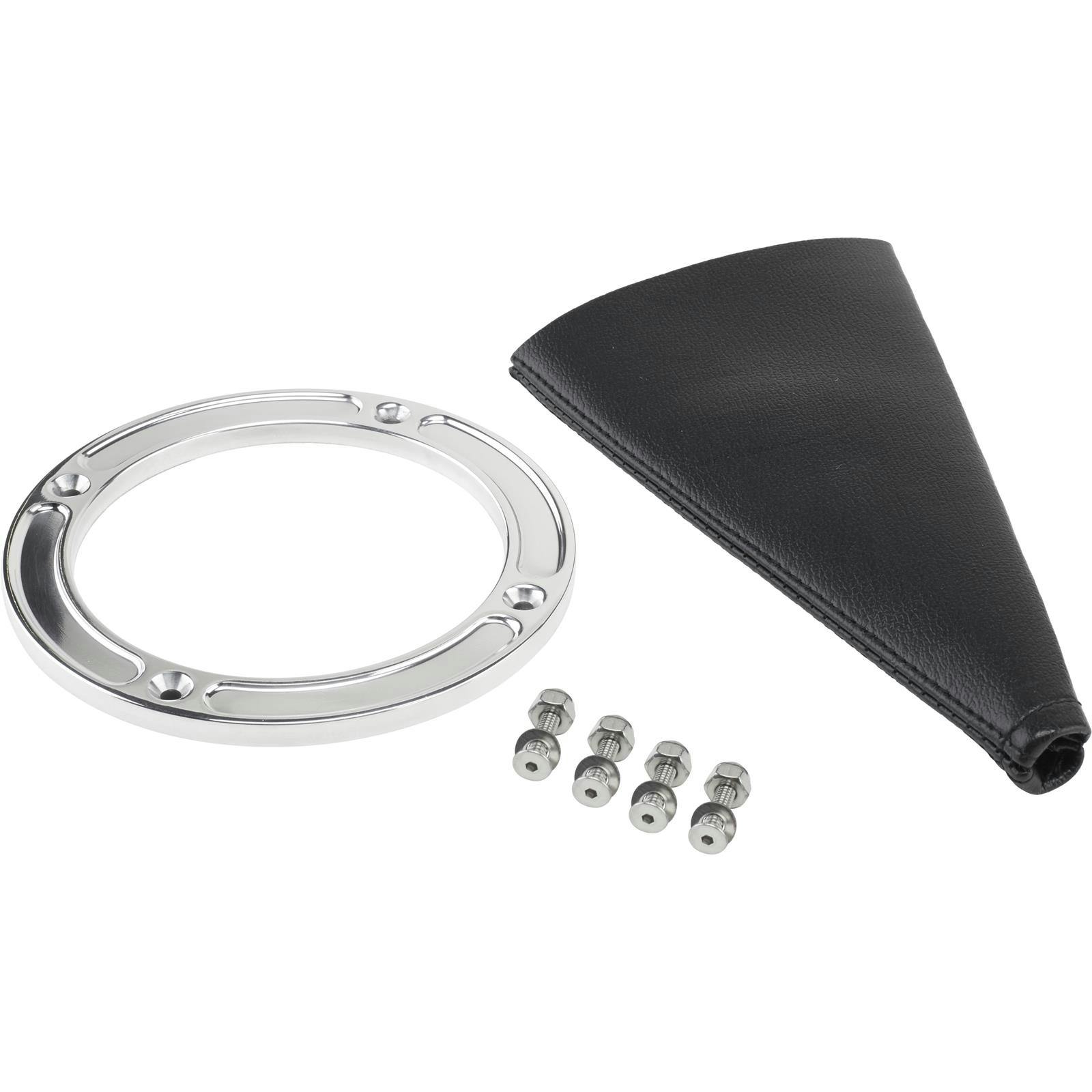 Round Shifter Boot with Billet Aluminum Ring, Polished