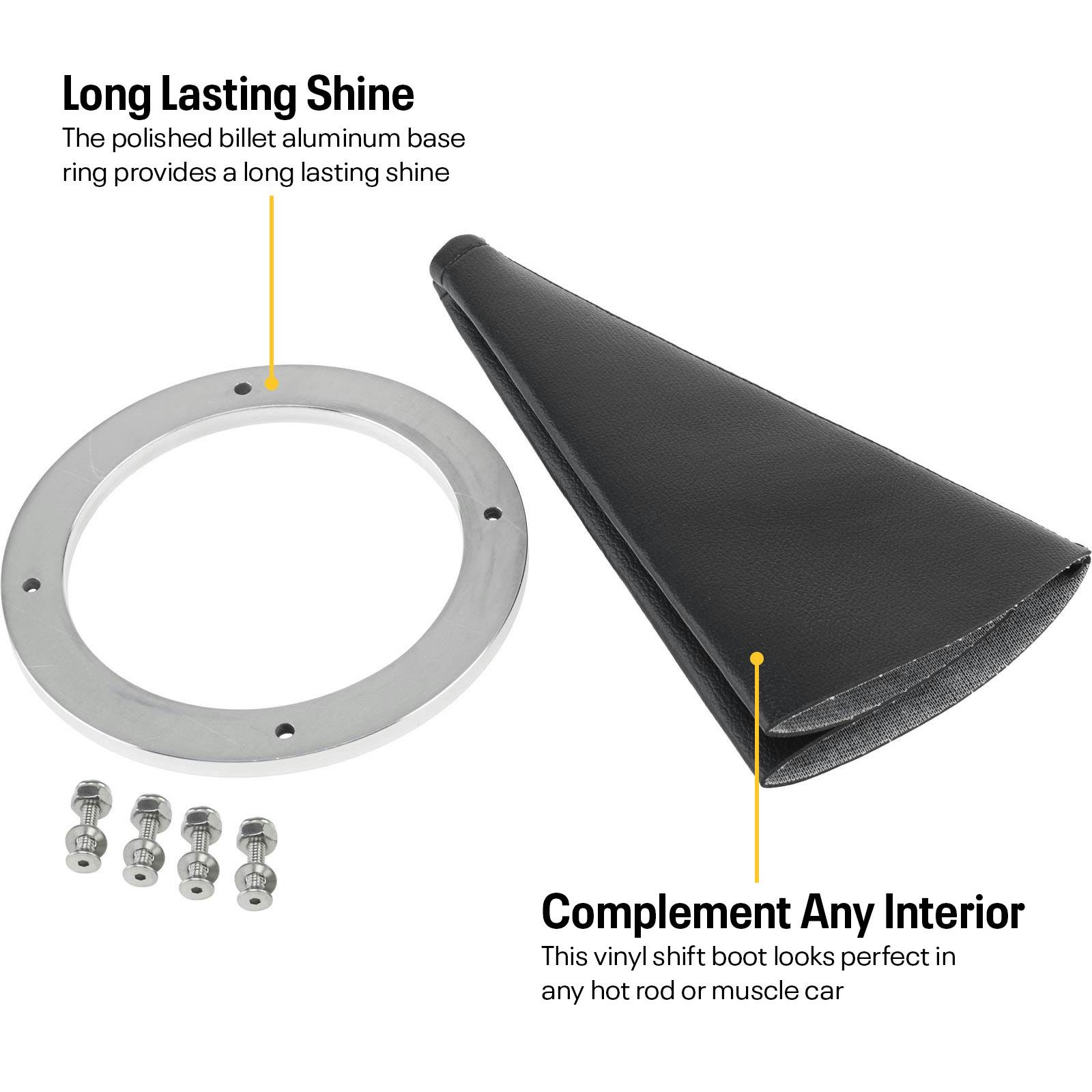 Round Shifter Boot with Billet Aluminum Ring, Polished