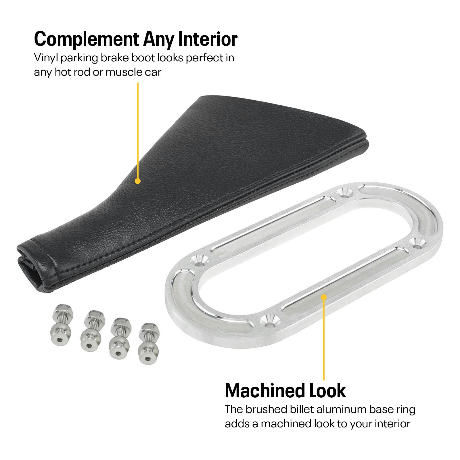 Floor Mount Parking Brake Boot with Billet Aluminum Ring, Brushed