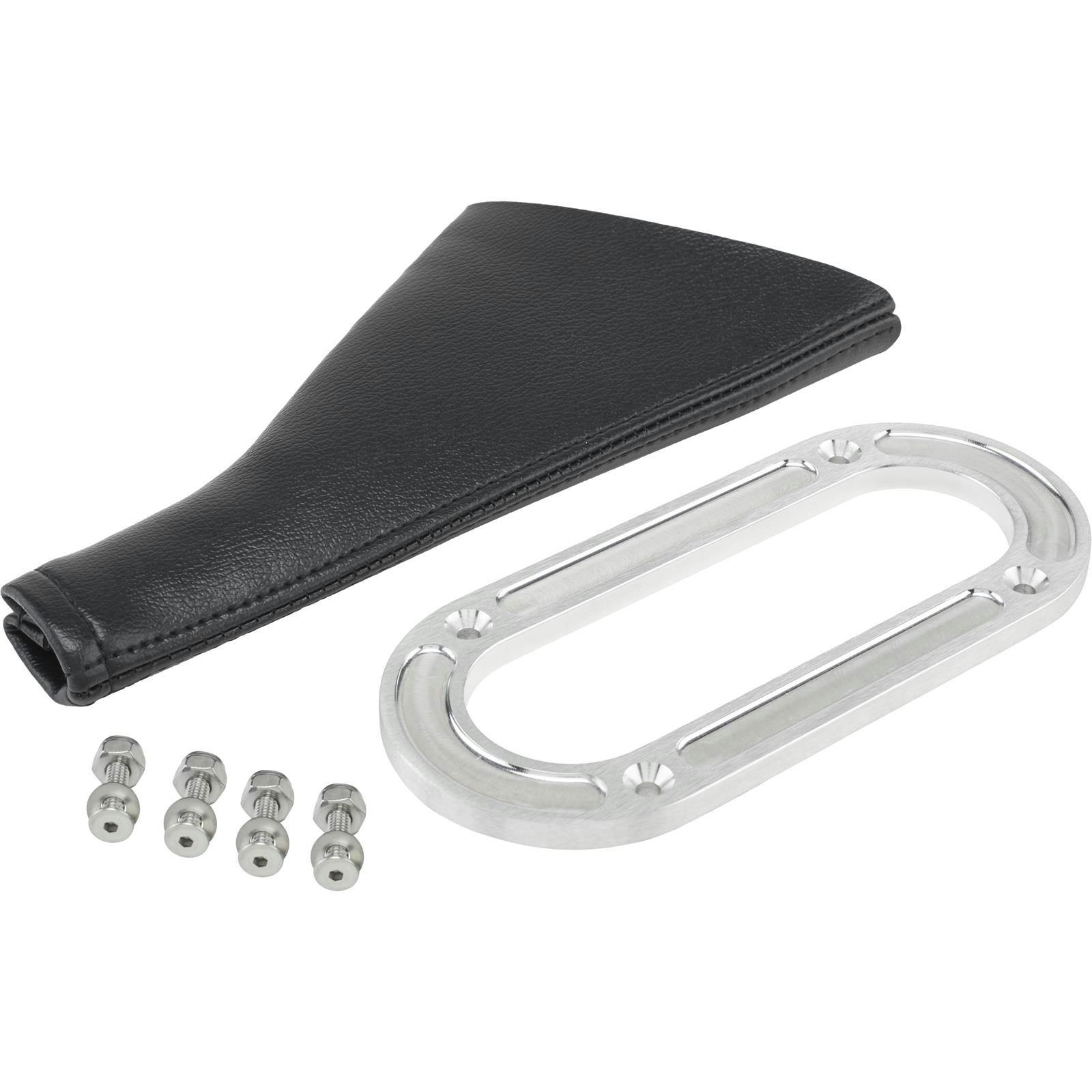 Floor Mount Parking Brake Boot with Billet Aluminum Ring, Brushed