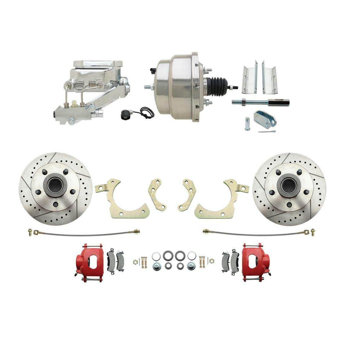 Speedway Deluxe 55-58 Chevy Disc Conv. Kit, D/S Rotors, Red