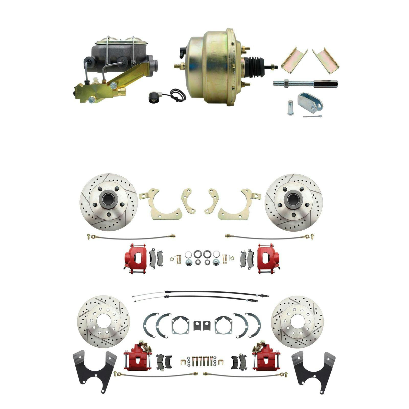 Speedway Tri-Five Front & Rear Disc Brake Conv., D/S Rotors, Red
