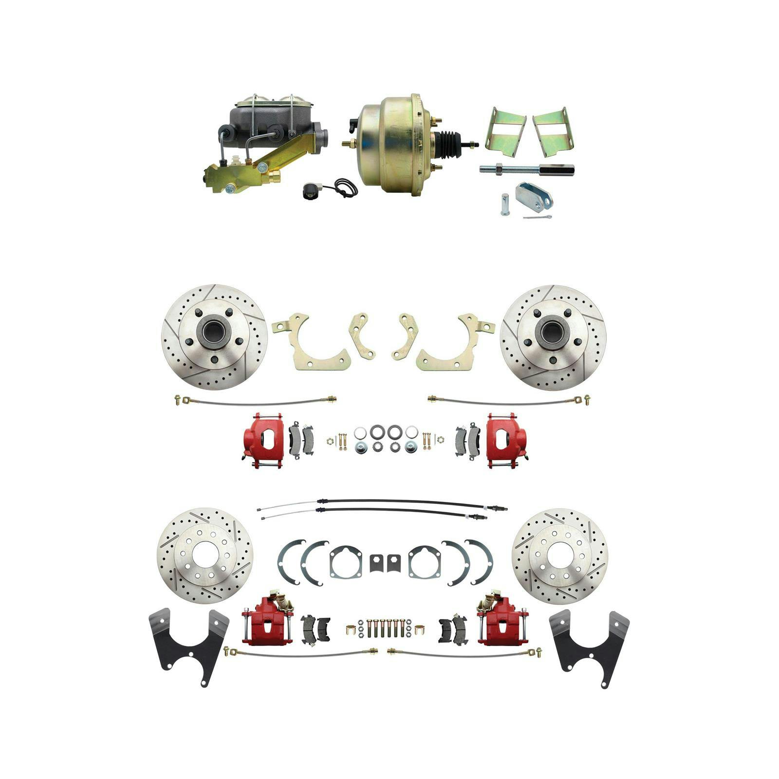 Speedway 59-64 Impala Front & Rear Disc Brake Kit, D/S Rotors, Red