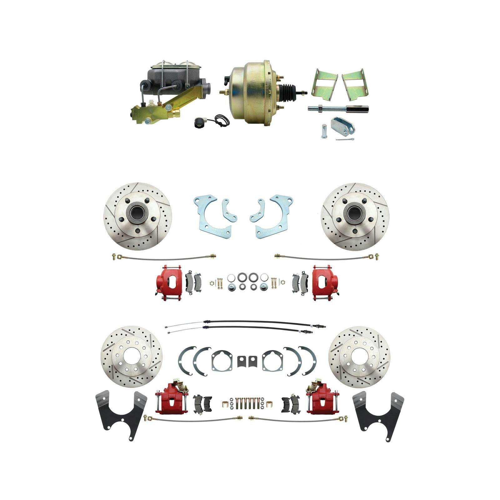 Speedway 65-68 Impala Front & Rear Disc Brake Kit, D/S Rotors, Red