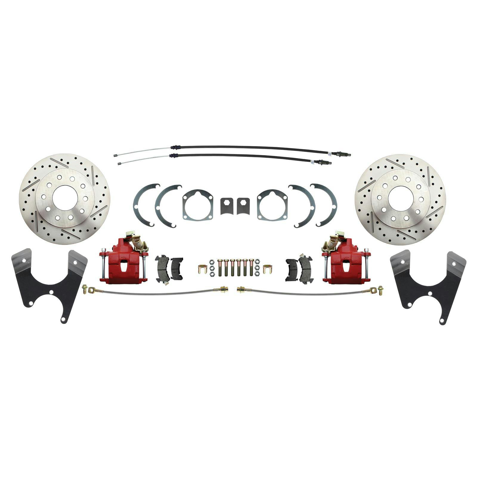 Speedway Rear Drill/Slotted Disc Brake Kit, 55-68 Impala, Red