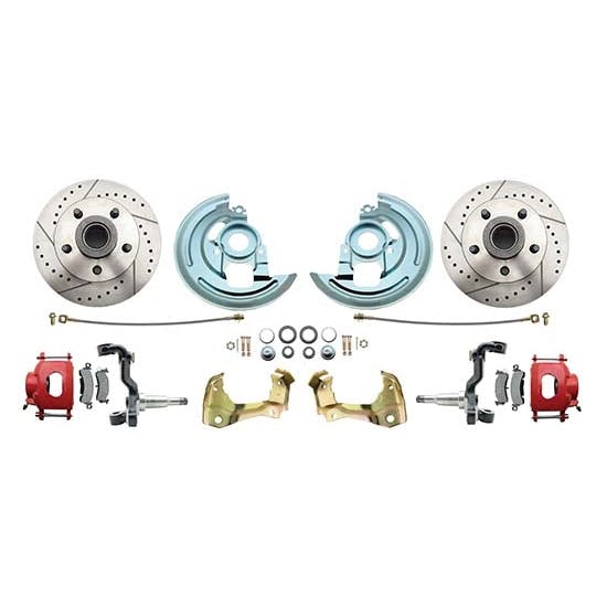 64-74 GM A/F/X Body 11 In Disc Brake Kit, Drill/Slot Rtr, Red Caliper