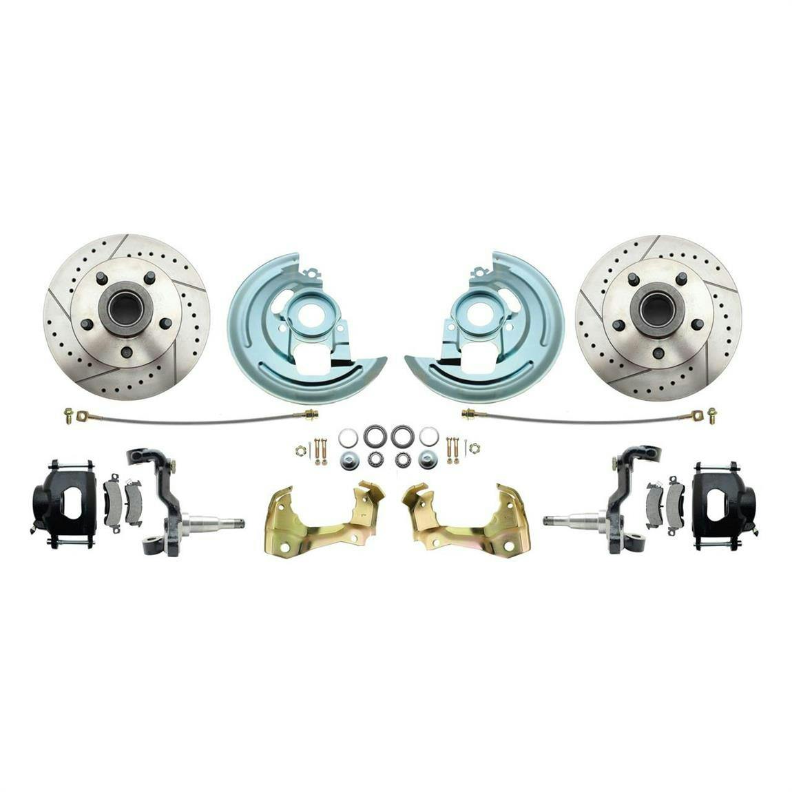 64-74 GM A/F/X Body 11 In Disc Brake Kit, Drill/Slot Rtr, Blk Caliper