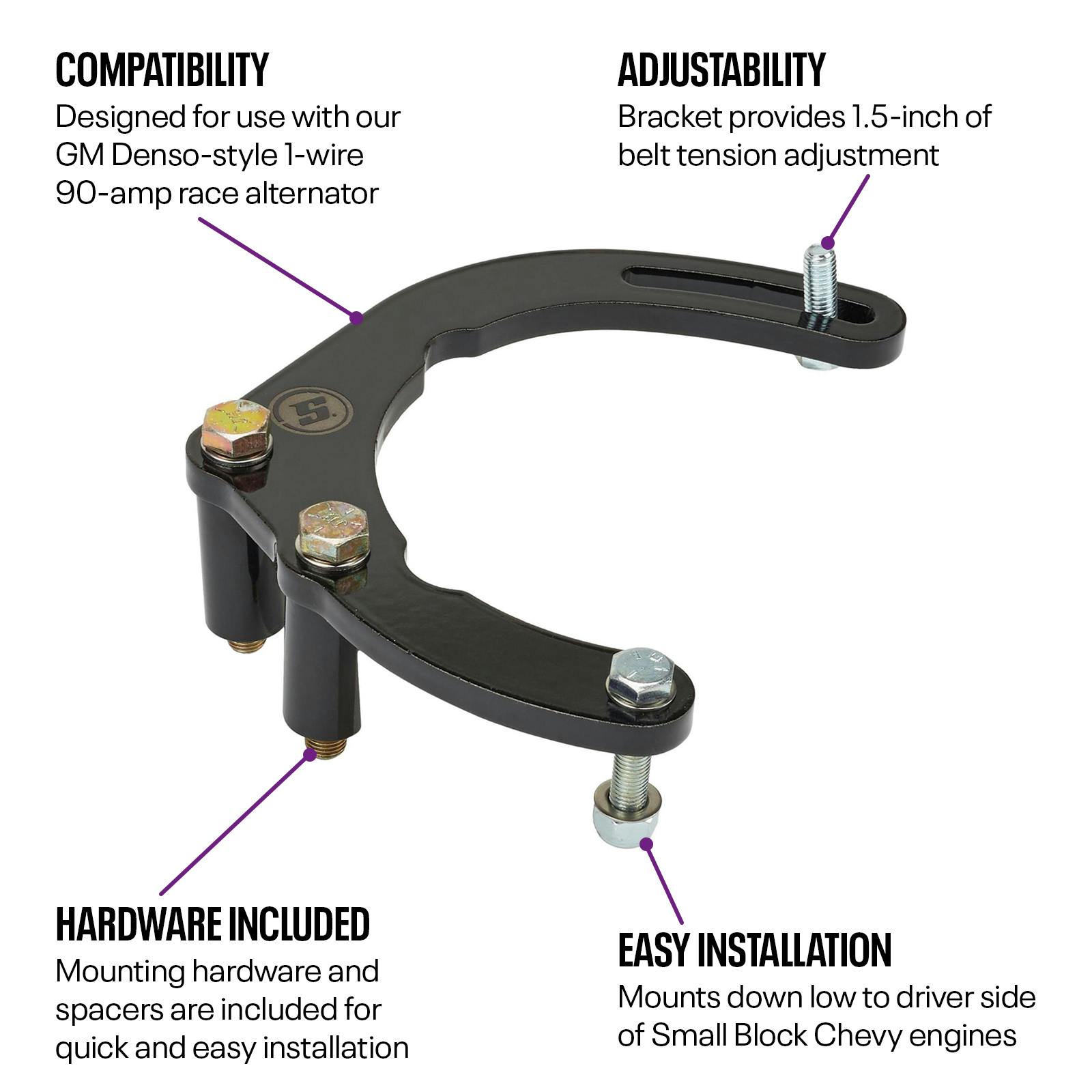 Low Mount Alternator Bracket for Mini Race Alternator, SBC