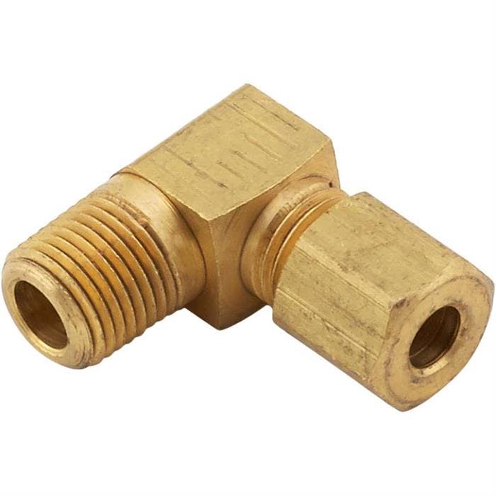 Brass Compression Fitting, 3/16 Tube to 1/8 NPT, 90 Degree