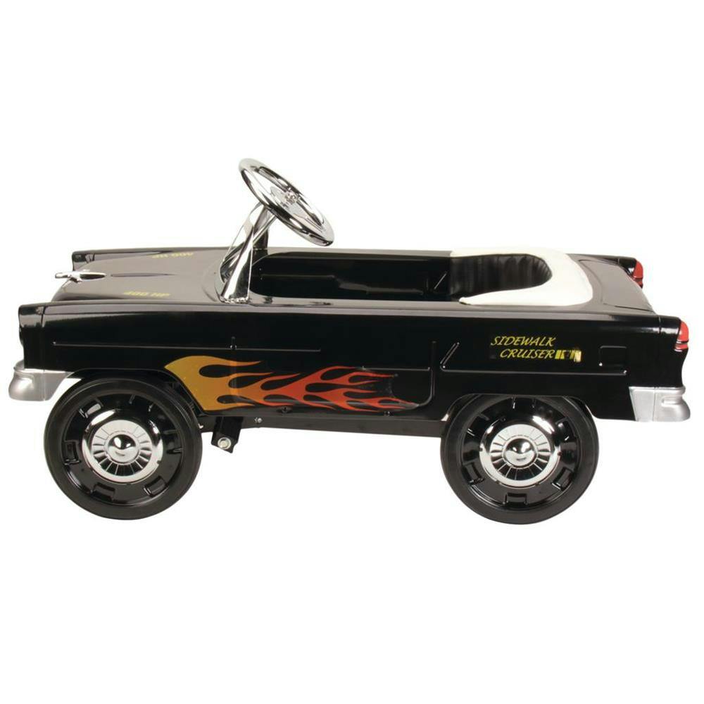 Retro Tri-Five 1955 Chevy Steel Metal Pedal Car, Black w/Flames