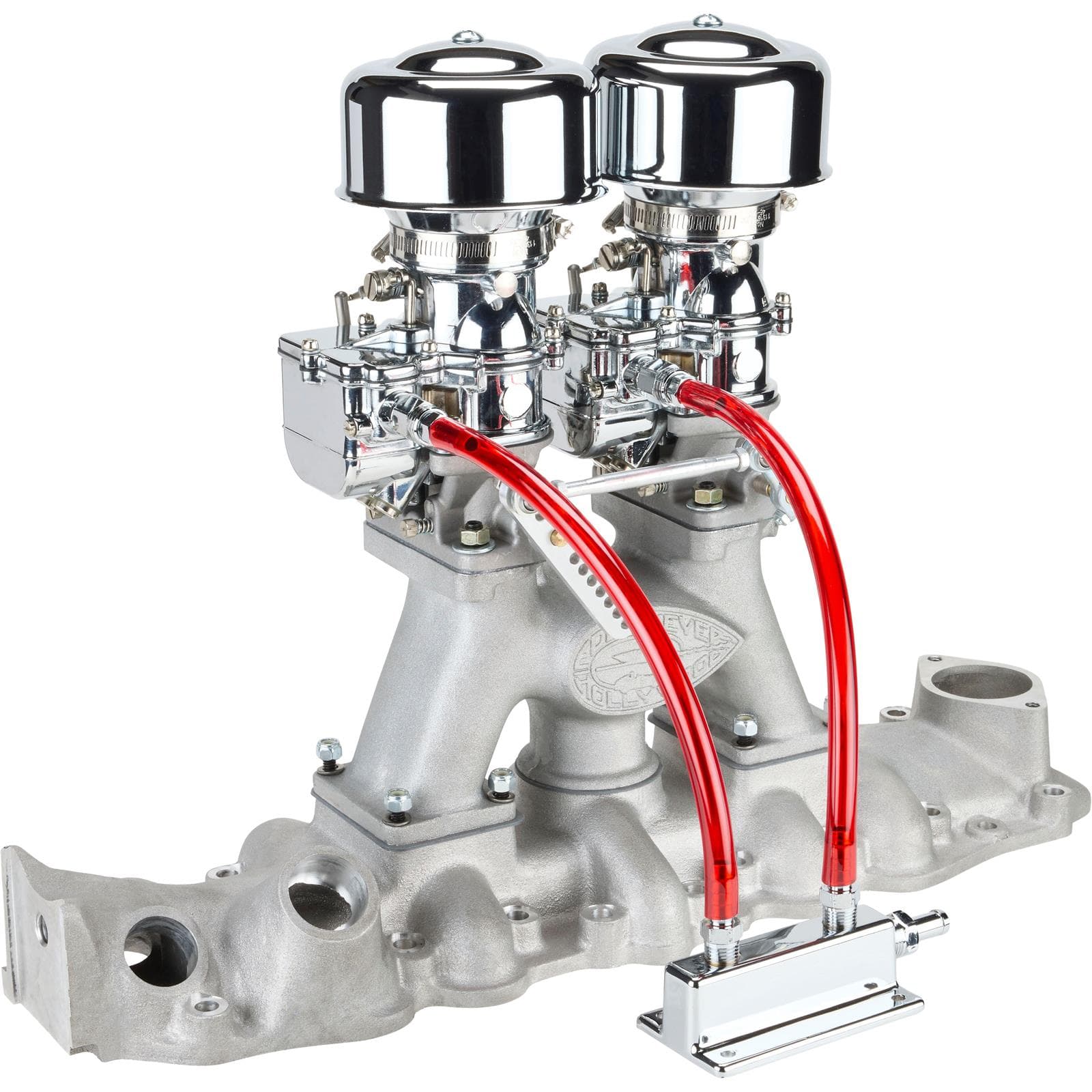 Chrome 9 Super 7® 2x2 Carb/Meyer Intake Kit, 1949-53 Flathead