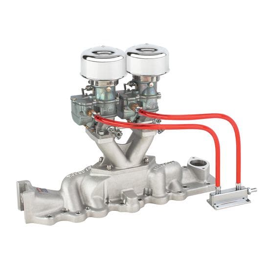 Plain 9 Super 7® 2x2 Carb/Edel Intake Kit, 1938-48 Flathead