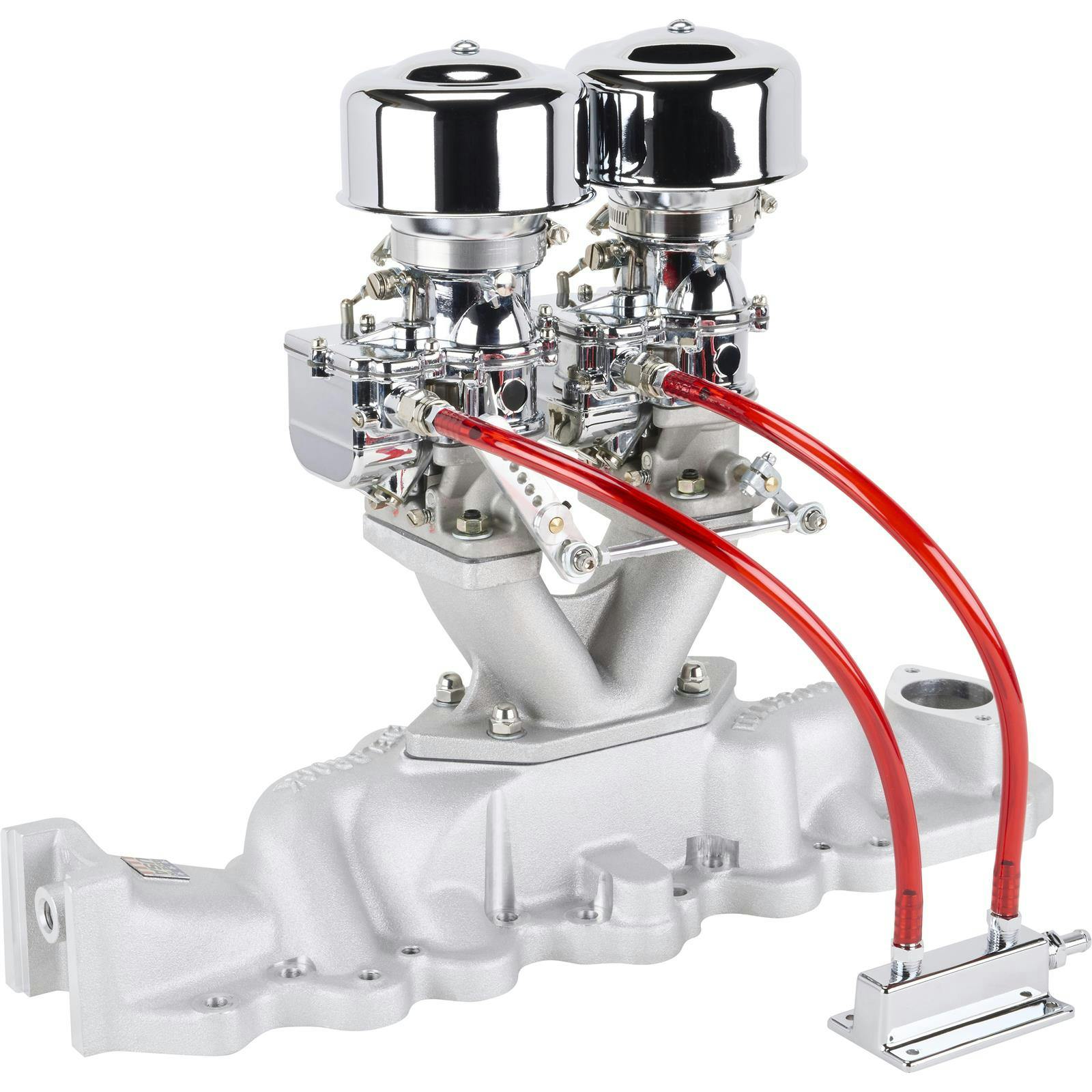 Chrome 9 Super 7® 2x2 Carb/Edel intake Kit, 1938-48 Flathead