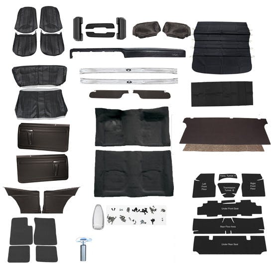 Complete Interior Kit for 1971 Nova without AC, Bucket Seats, Black