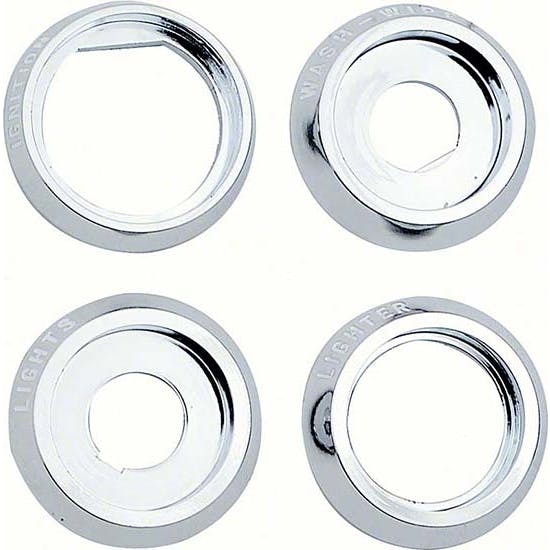 OER K279 Dash Knob Bezel Set w/ Lettering, 4 Piece, 1968 Camaro