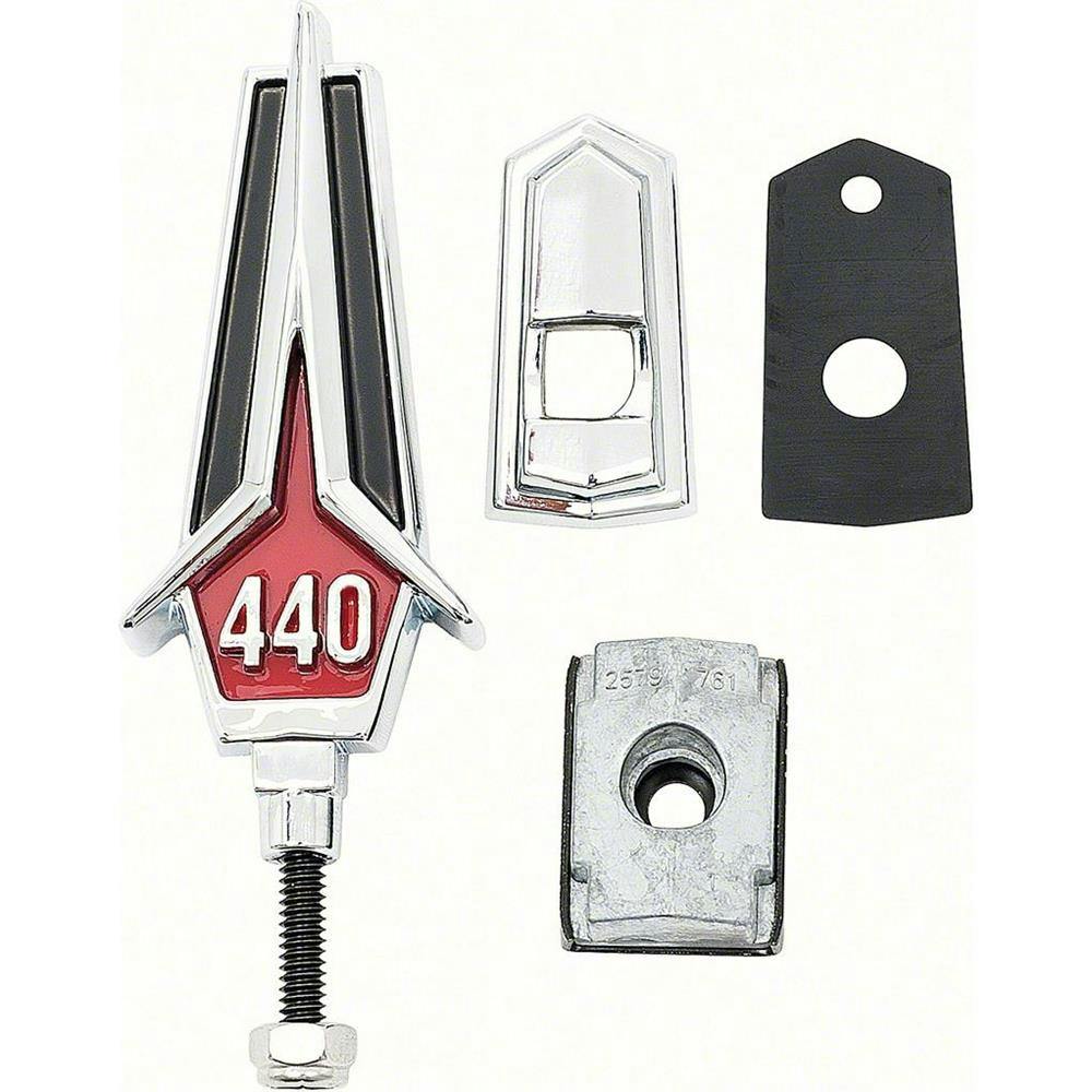 OER 2785534 1967 Plymouth GTX 440 Hood Ornament Assembly Set