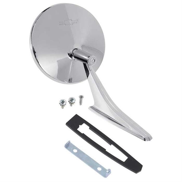 OER CM3006 1966-72 Outer Door Mirror w/Bow Tie Logo/Ribbed Base