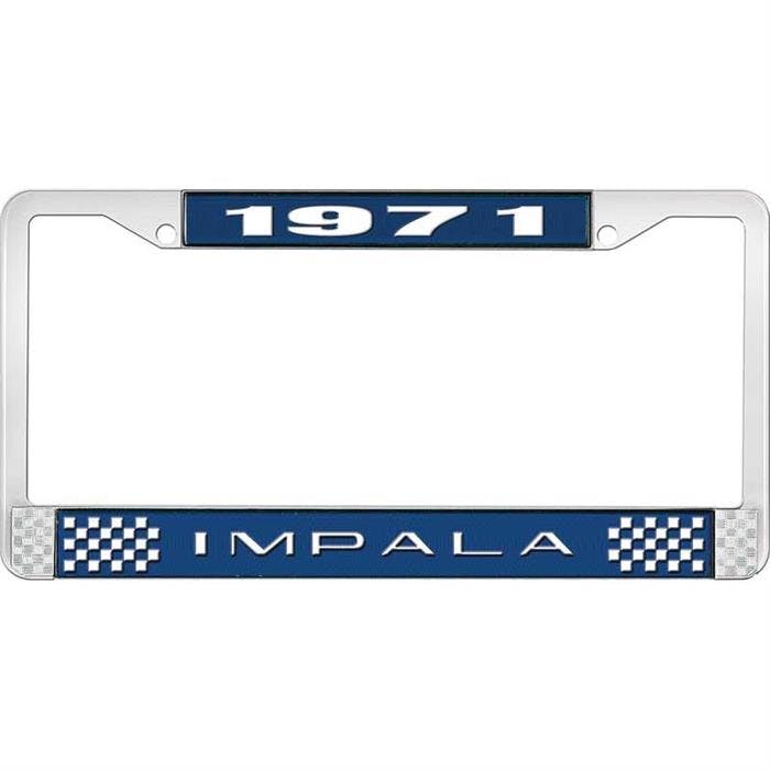 OER LF2247102B 1971 Impala Blue/Chrome License Plate Frame