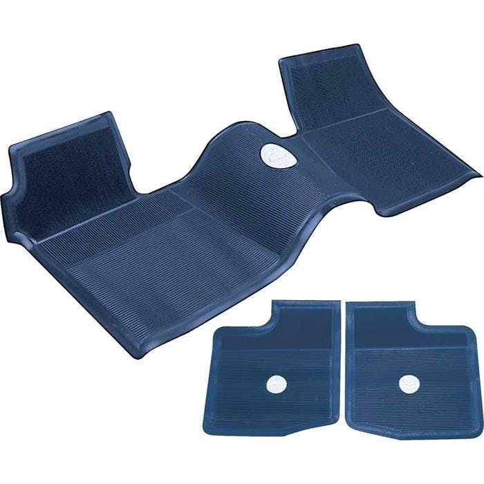 OER M63012 62-65 Chevy Dark Blue 3 Piece Rubber Floor Mat Set