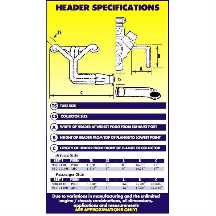 1965-89 Small Block Chevy Fullsize Car Long Tube Headers, Chrome