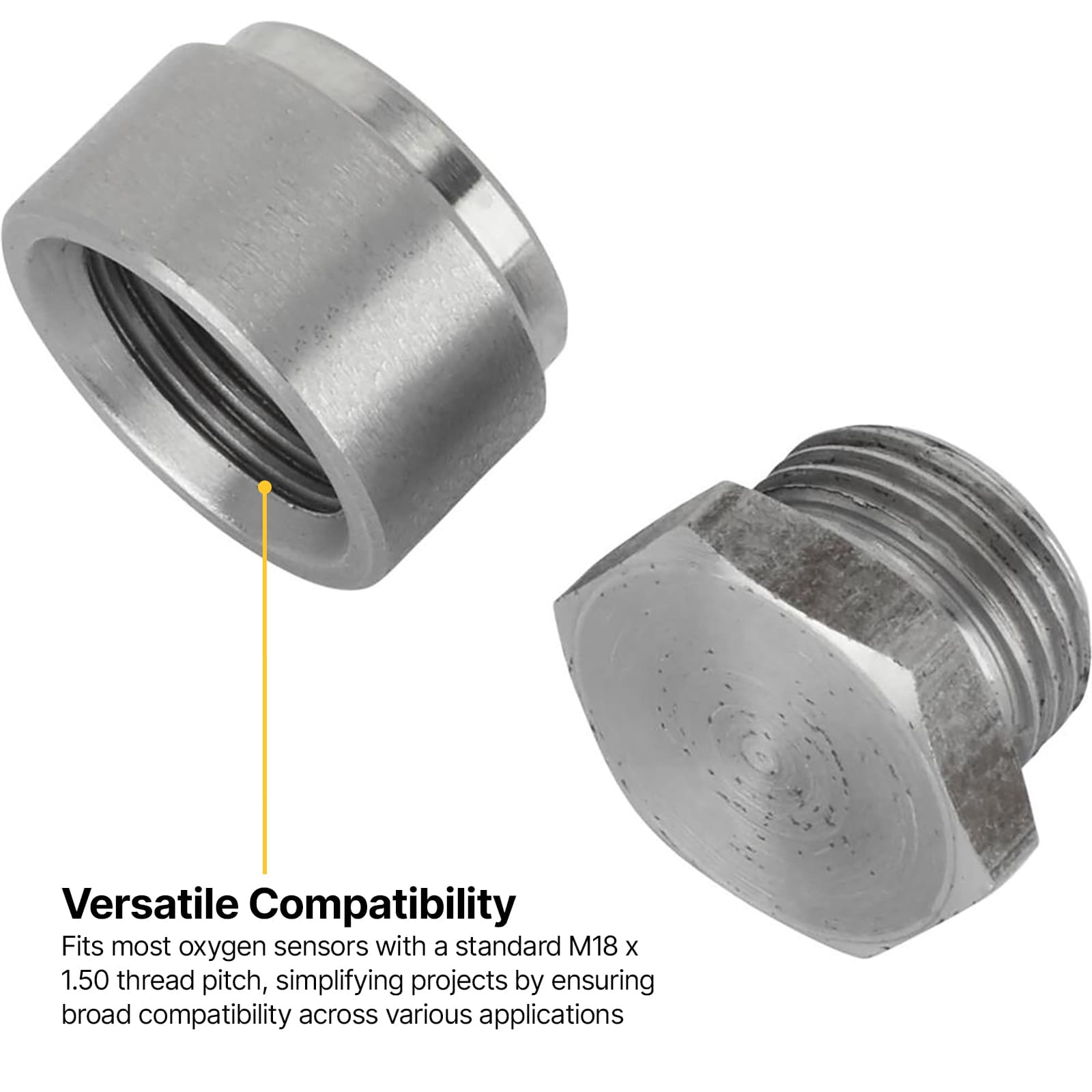 Oxygen Sensor Weld-On Bung and Plug Kit, M18-1.5, Mild Steel
