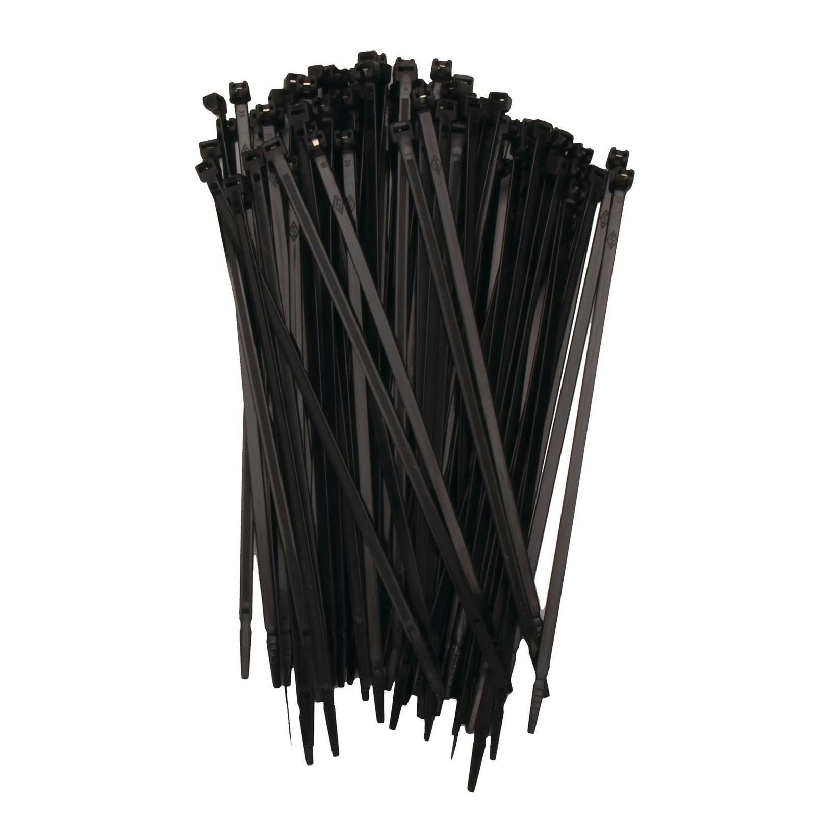 Zip Tie Wraps, Stainless Steel Tooth, Black, 100 per Bag